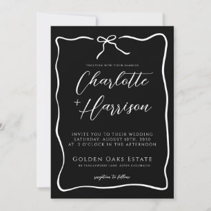 Convite Casamento Negro da Faixa de Fita com Script Whimsi