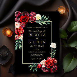 Convite Casamento Negro das Rosas vermelhas Moody Modern