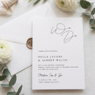 Convite Casamento Negro de Caligrafia Clássica Minimalista