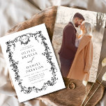 Convite Casamento Negro de Foto em Francês Vintage vitoria<br><div class="desc">Traga seus convidados para uma era de elegância e romance com nosso Convite de Casamento Floral Negro Francês Vintage vitoriano. Inspirado pela opulência da era vitoriana e adornado com delicados florais azuis franceses, esse convite expele sofisticação do eterno. Feita com muita atenção aos detalhes, a intrincada design floral e a...</div>