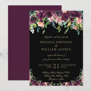 Convite Casamento Negro de Marsala Floral