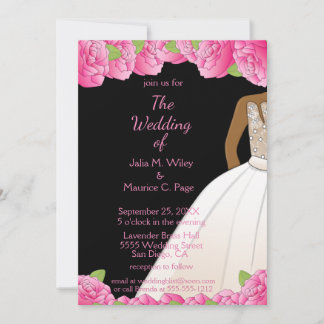 Convite Casamento Negro de Salão-de-Rosa Rosa-Rosa-Rosa Af