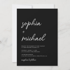 Convite Casamento Negro de Script Minimalista Moderno