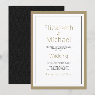 Convite Casamento Negro Dourado Minimalista Moderno