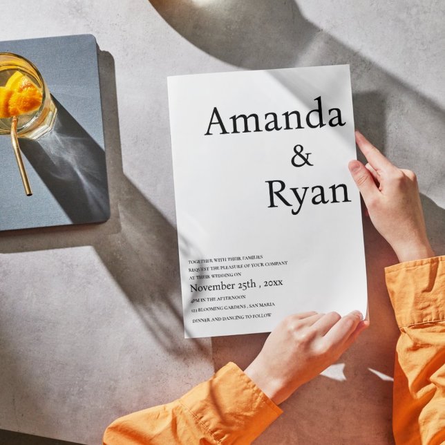 Convite Casamento Negro e Branco com Script Elegante Minim (Minimalist Elegant Script Black & White Wedding Invitation)