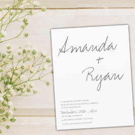 Convite Casamento Negro e Branco com Script Elegante Minim