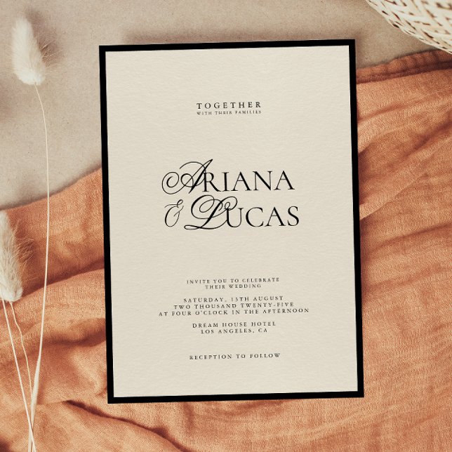 Convite Casamento Negro e Branco com Script Moderno Minima (Criador carregado)