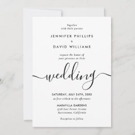 Convite Casamento Negro e Branco com Script Moderno Minima