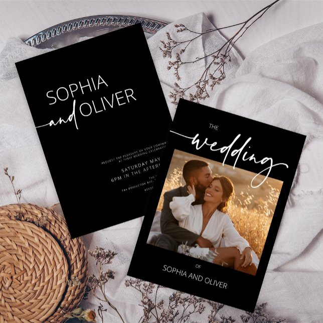 Convite Casamento Negro e Branco Contemporâneo Moderno (Criador carregado)