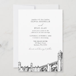 Convite Casamento Negro e Branco do Skyline Spokane Modern