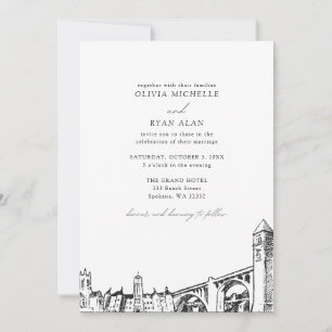 Convite Casamento Negro e Branco do Skyline Spokane Modern