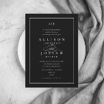 Convite Casamento Negro e Branco Elegante<br><div class="desc">Este Convite para Casamento Negro e Branco é um clássico. É simples e versátil. Ele apresenta um design preto e branco chic com um monograma,  detalhes de script,  quadro simples e texto editável formal. Clique no botão editar para personalizar este design.</div>