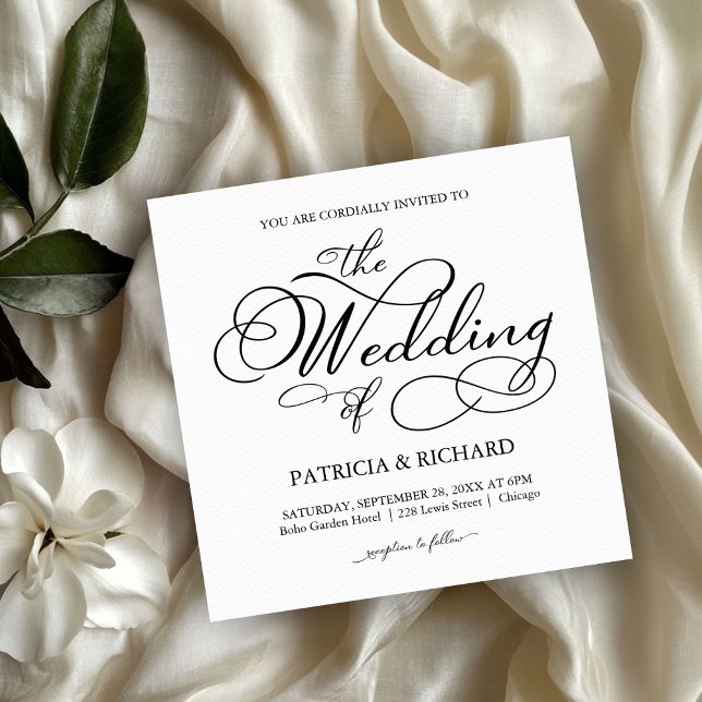 Convite Casamento Negro E Branco Elegante (Criador carregado)