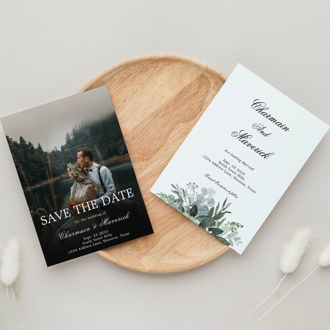 Convite Casamento Negro e Branco legante Salvar a Data (Criador carregado)