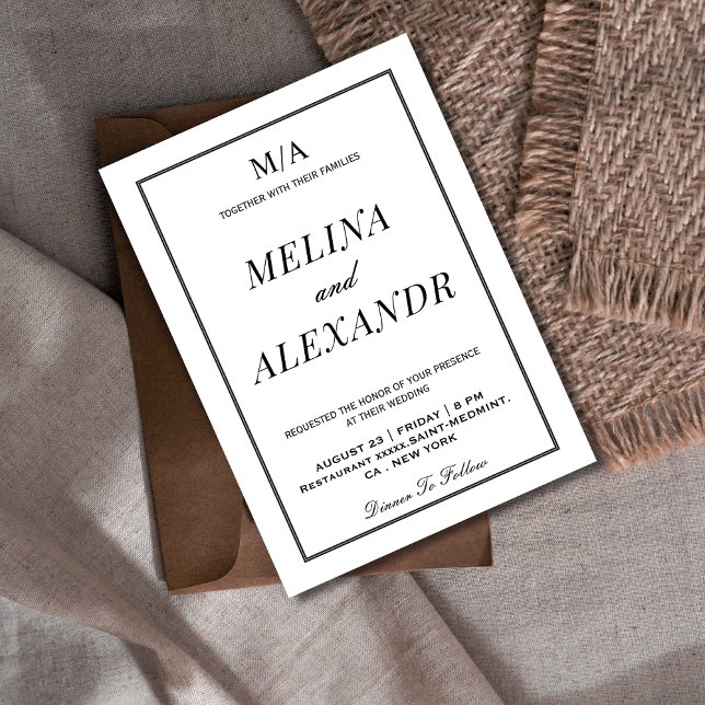 Convite Casamento Negro e Branco minimalista (Criador carregado)