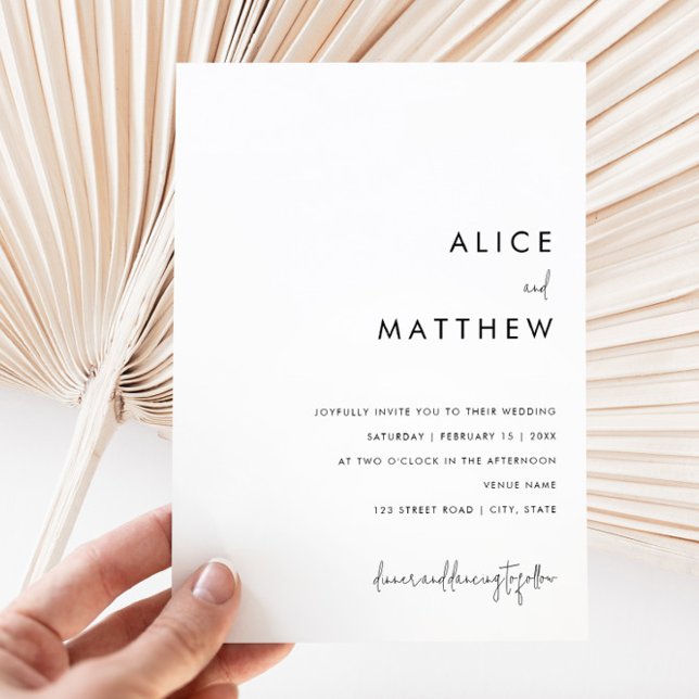 Convite Casamento Negro e Branco Minimalista Clássico (Criador carregado)