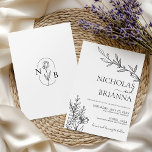 Convite Casamento Negro e Branco minimalista moderno<br><div class="desc">Convite para Casamento Negro e Branco minimalista moderno. Monograma atrás.</div>