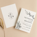 Convite Casamento Negro e Branco minimalista moderno<br><div class="desc">Convite para Casamento Negro e Branco minimalista moderno. Monograma atrás.</div>