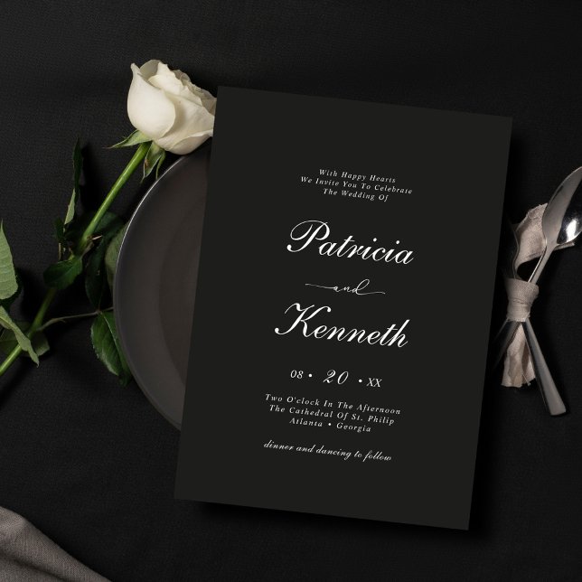 Convite Casamento Negro e Branco minimalista moderno (Criador carregado)