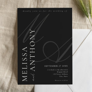 Convite Casamento Negro e Branco Minimalista Moderno Elega