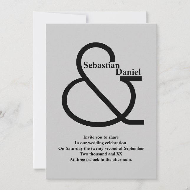 Convite Casamento negro e Cinza (Frente)