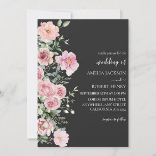 Convite Casamento negro e dourado com cor de água moderna