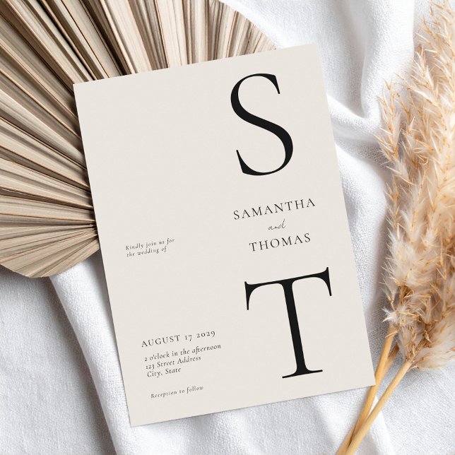 Convite Casamento Negro e Ivory minimalista moderno (Criador carregado)