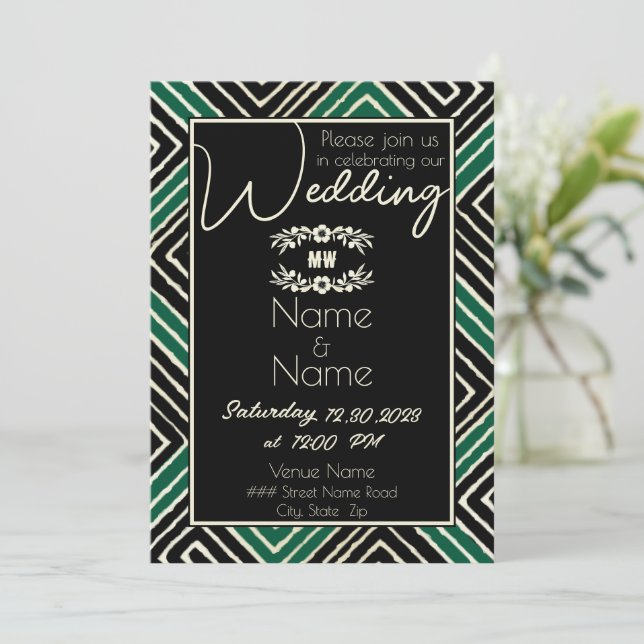 Convite Casamento Negro e Verde Africano Tribal (Em pé/Frente)