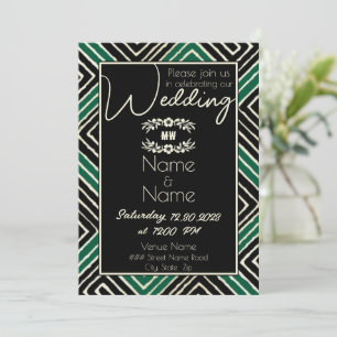 Convite Casamento Negro e Verde Africano Tribal