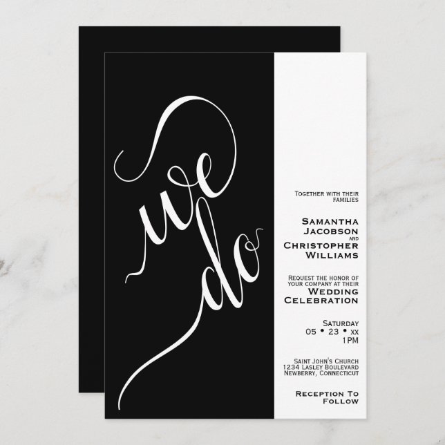 Convite Casamento Negro Elegante De 2 Pane Minimalista (Frente/Verso)