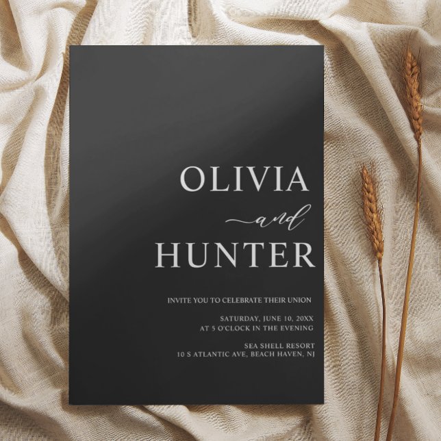 Convite Casamento Negro Elegante Moderno da Caligrafia (Criador carregado)