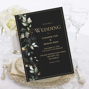 Convite Casamento Negro Elegante Russo Eucalyptus Pastel