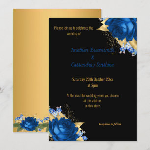 CONVITE CASAMENTO NEGRO FLORAL DOURADO FLORAL, MODERNO