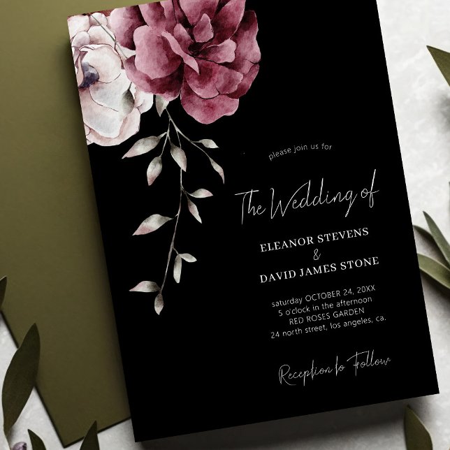 Convite Casamento negro floral e sangrento (Criador carregado)