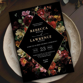 Convite Casamento negro floral elegante