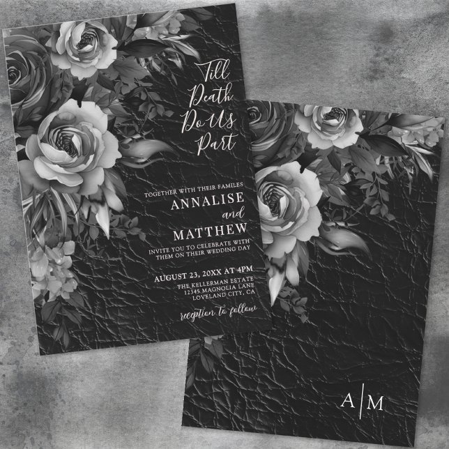 Convite Casamento Negro Floral Elegante Gótico (Gothic Elegant Floral Black Wedding Invitation)