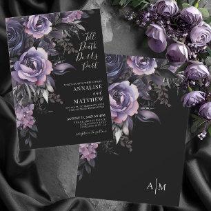 Convite Casamento Negro Floral Moderno Gótico