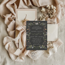 Convite Casamento Negro Floral Rustic Boho