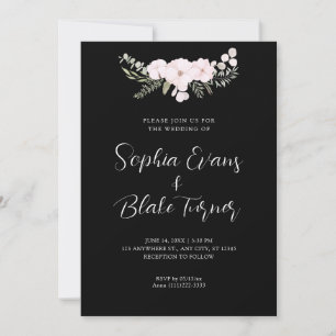 Convite Casamento Negro Floral Verde e Rosa Simples