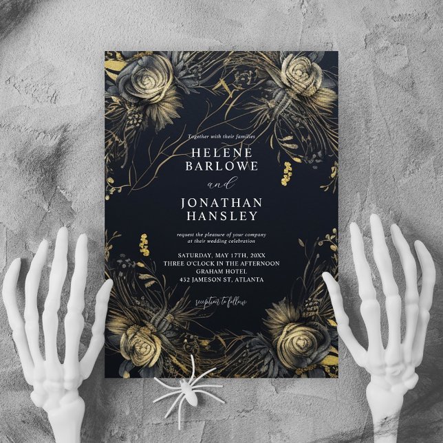 Convite Casamento Negro Gótico do Halloween (Halloween Gothic Black Wedding Invitation)