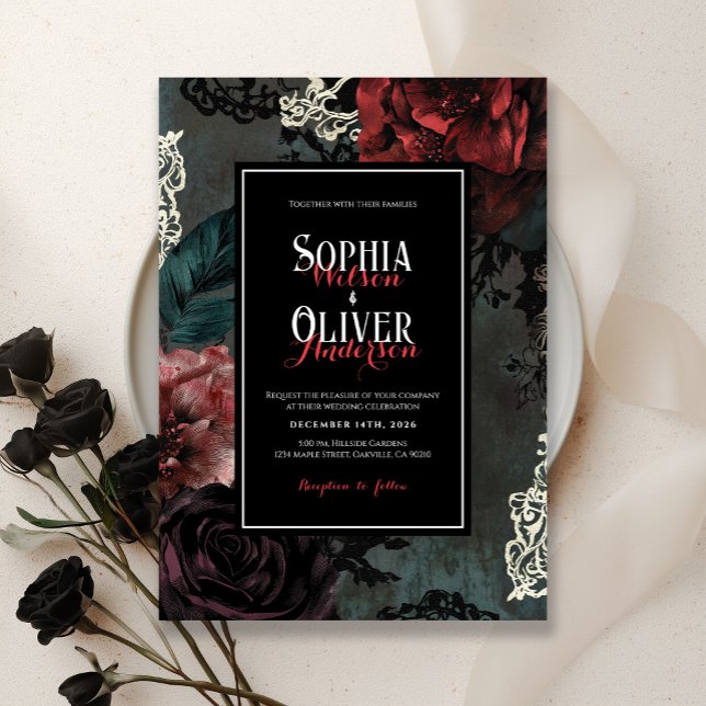 Convite Casamento negro gótico-gótico-escuro vitoriano (Criador carregado)
