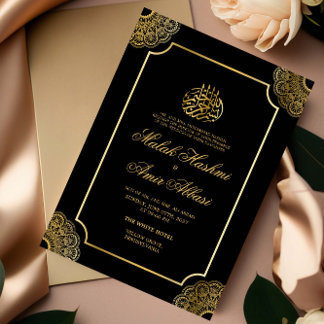 Convite Casamento negro islâmico-muçulmano Dourado de luxo