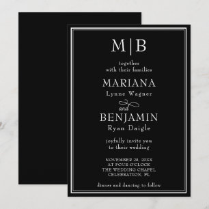 Convite Casamento Negro Minimalista de Fronteira Vinculada