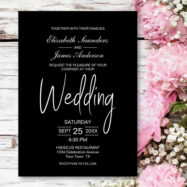 Convite Casamento Negro Minimalista Moderno (Criador carregado)