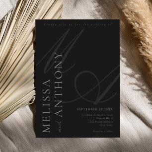 Convite Casamento Negro Mínimo Elegante Moderno