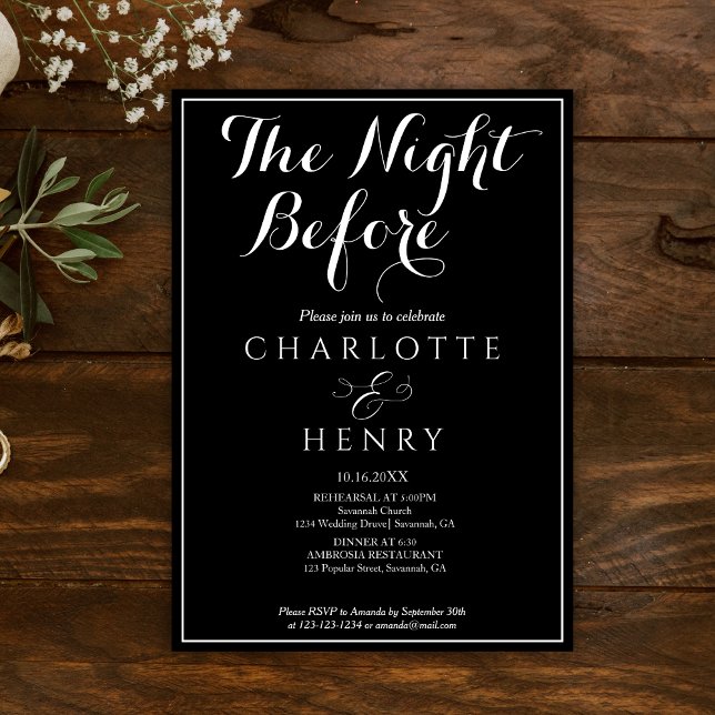 Convite Casamento Negro Mínimo Elegante Na Noite Anterior (Criador carregado)