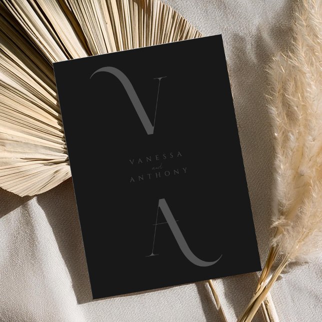 Convite Casamento Negro Mínimo Mínimo Elegante Moderno (Criador carregado)