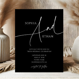 Convite Casamento Negro Moody Script Contemporâneo