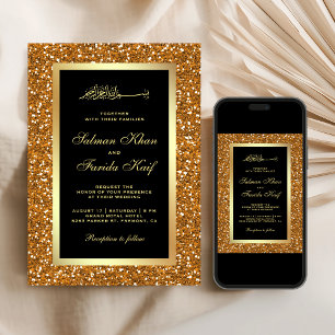 Convite Casamento negro muçulmano islâmico negro com brilh