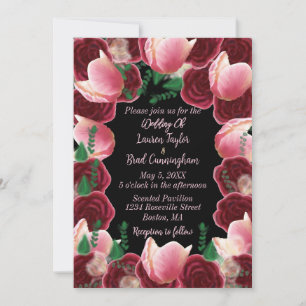 Convite Casamento Negro Rosa Rosa Rosa Elegante